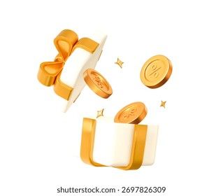 Ilustrasi kotak hadiah bonus selamat datang dengan koin emas